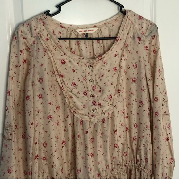 Rebecca Taylor Ditsy Prairie Floral 100% Silk Midi Dress Sz 6 Summer peasant - Picture 2 of 14